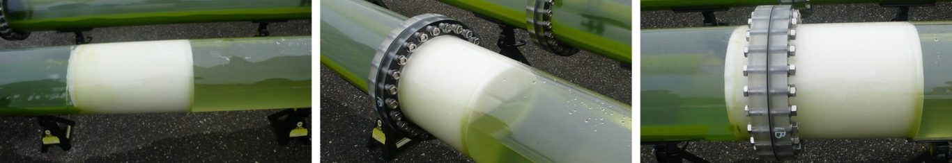 Volautomatische sponsreiniging in de 30 cm algenbuis van algclean. De spons reist met de waterstroom mee en verwijdert algengroei van h